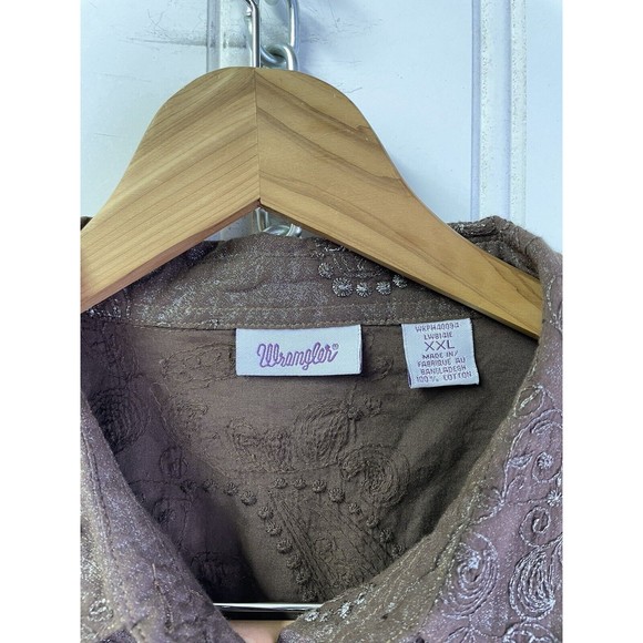 Vintage Wrangler Women Pearl Snap Button Up Shirt Brown Stitched Floral Size XXL - Picture 7 of 15